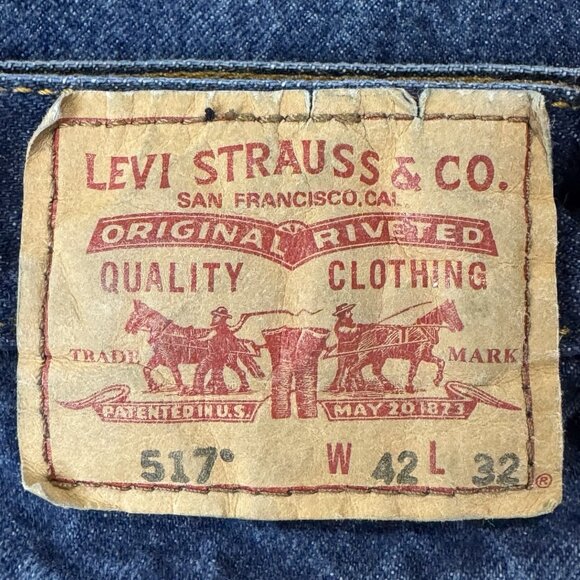 VTG Levis 517 Jeans Mens 42x32 Blue Boot Cut Slim Fit High Rise Dark Wash Denim - Picture 3 of 12